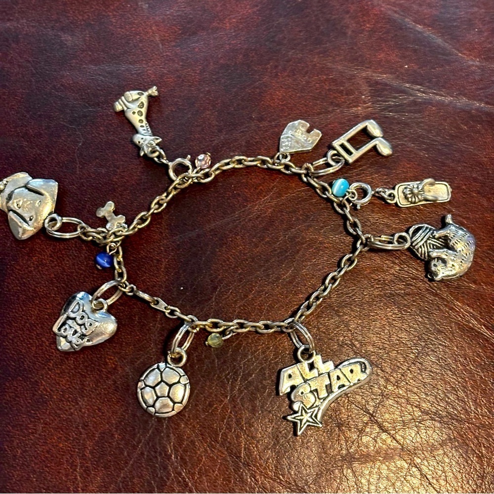 Vintage silver tone animal lovers charm bracelet
